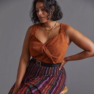 NWT Anthropologie Bronze Textured Twist Front Shimmer Tank Top